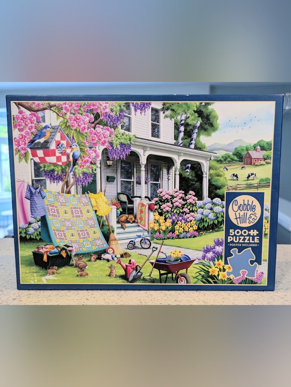 🧩 Cobble Hill "Quilt on the Line" (or Country Farmhouse) 500-Piece Puzzle 🏡🌸